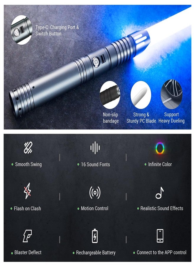 DAMIENSABER RGB V3 Smooth Swing Light Saber 16 Sound Fonts, Motion Control Light Sabers, Infinite Color Changing and 16 RGB Light Saber for Adults Support Heavy Dueling - Image 2